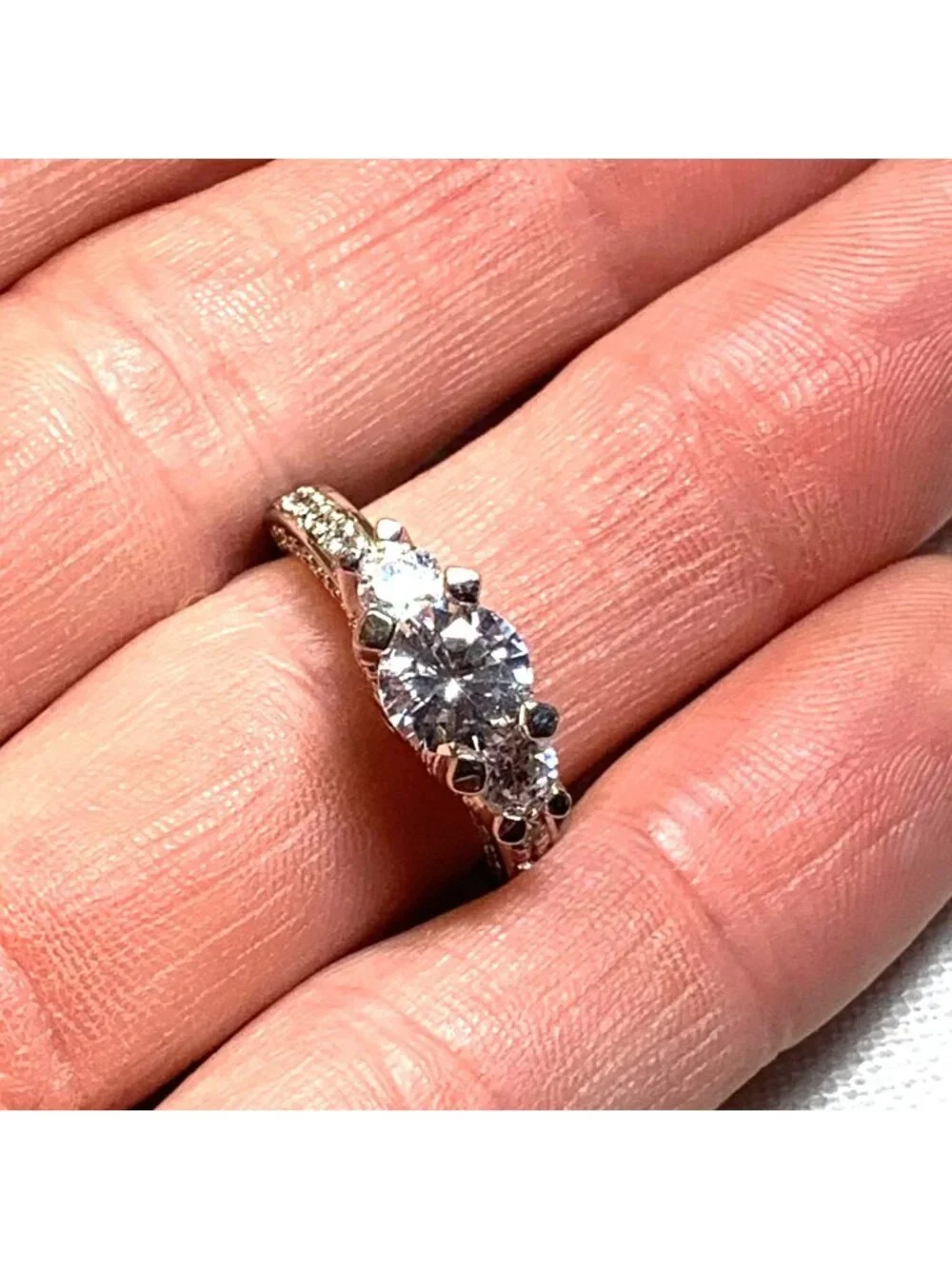 Promise Ring Cubic Zirconia 3 Stone Sterling Silver 925 Ring Size 7
